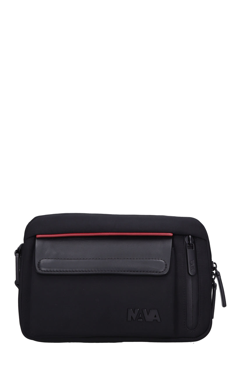 Borsa in tessuto con inserti in ecopelle 