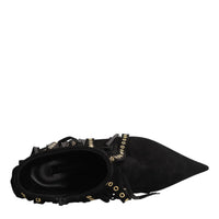 Tronchetti Superblade in camoscio con borchie forate color oro 
