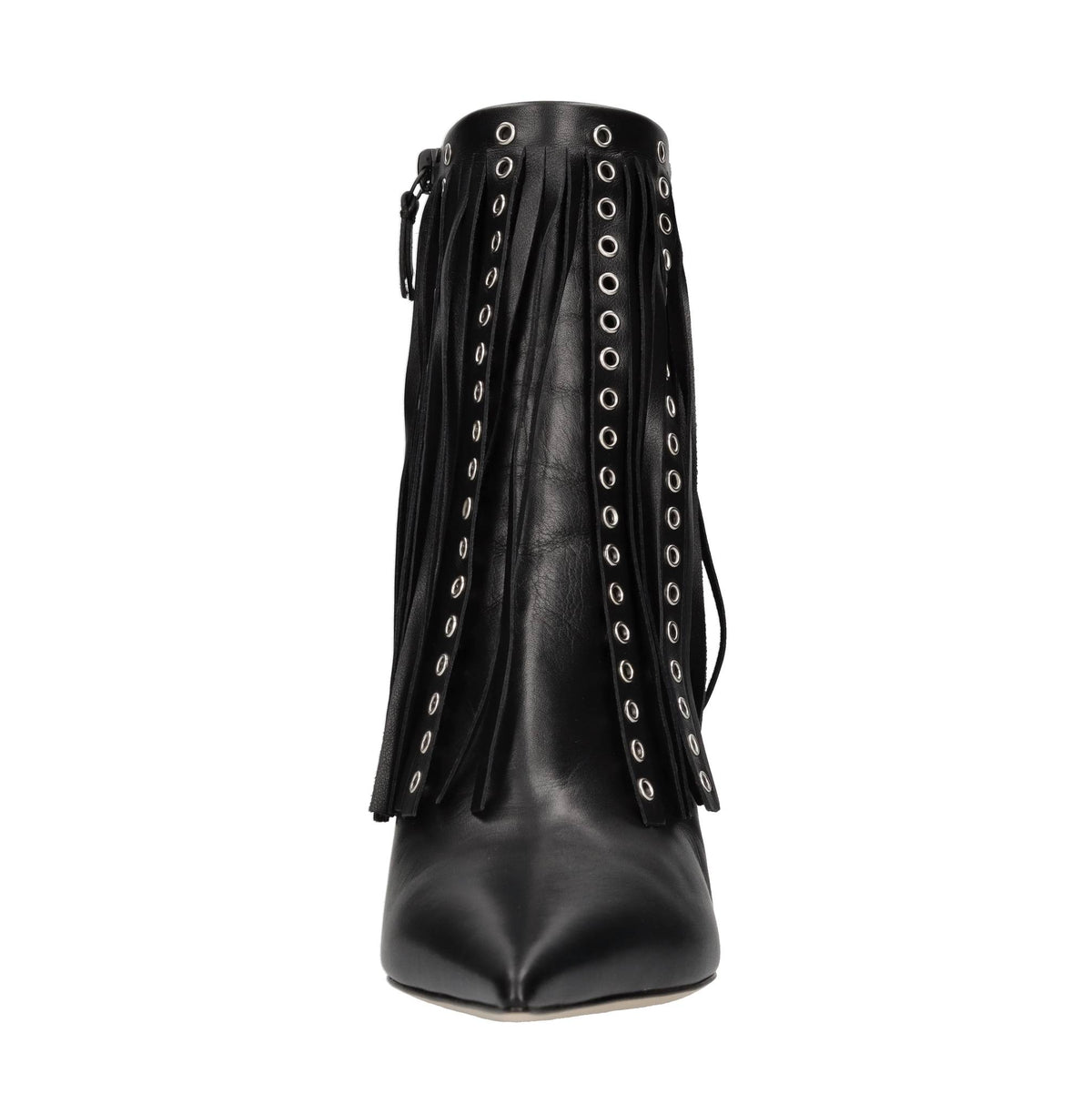 Tronchetti Superblade in pelle con borchie forate color argento 