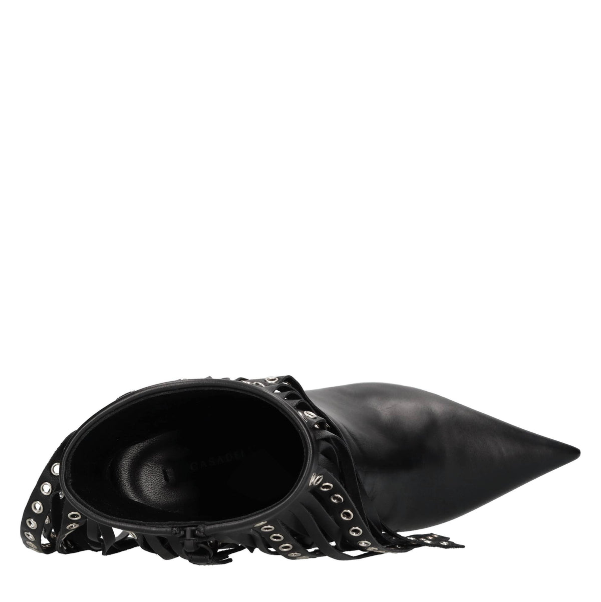 Tronchetti Superblade in pelle con borchie forate color argento 