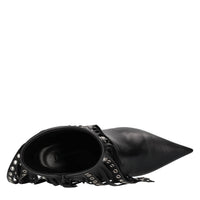 Tronchetti Superblade in pelle con borchie forate color argento 