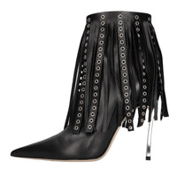Tronchetti Superblade in pelle con borchie forate color argento 
