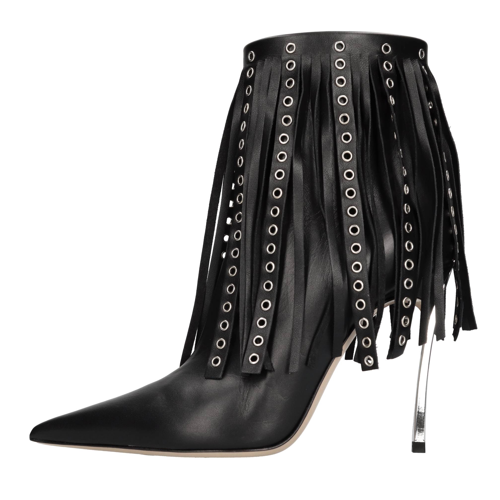 Tronchetti Superblade in pelle con borchie forate color argento 