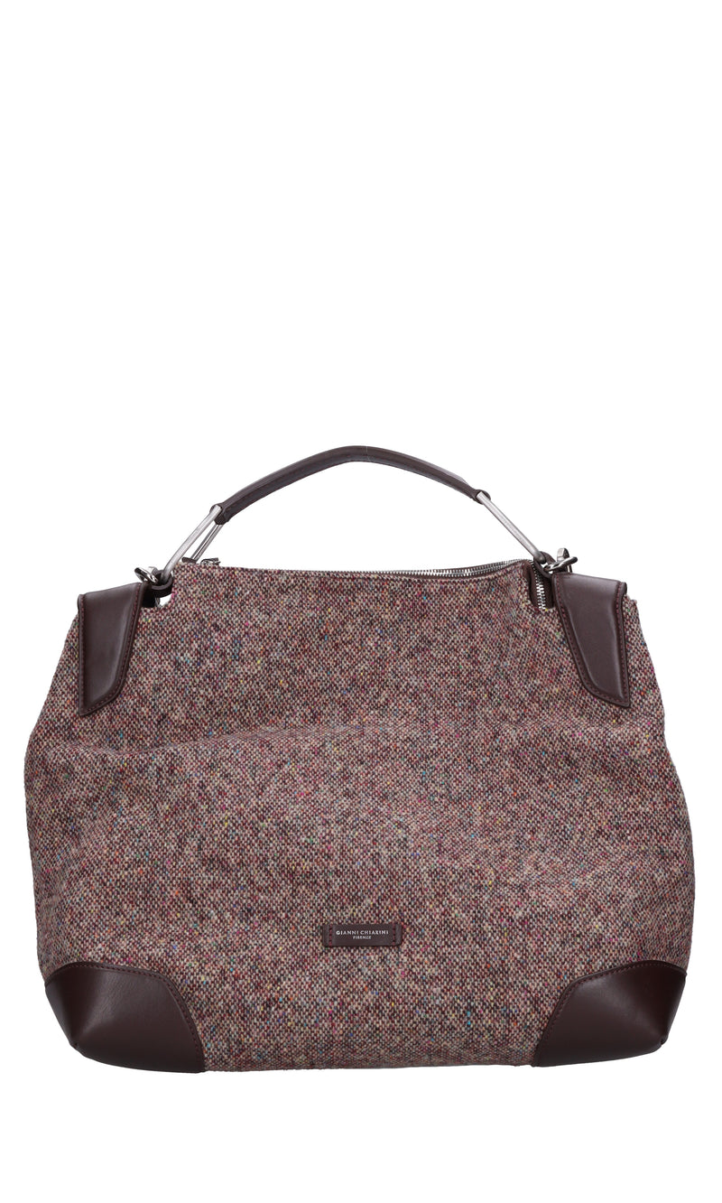 Borsa in tessuto con inserti in pelle 