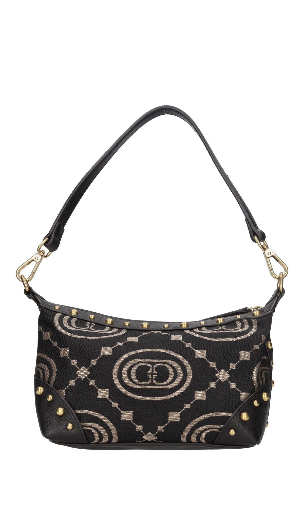 Borsa in tessuto con inserti in pelle e borchie 
