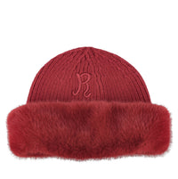 Berretto R-Red in maglia con fascia in eco-pelliccia 