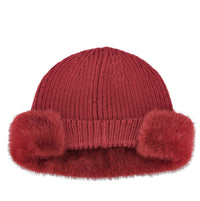 Berretto R-Red in maglia con fascia in eco-pelliccia 