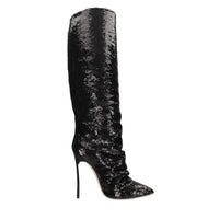 Stivali blade in paillettes e pelle 