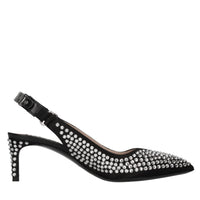 Décolleté slingback in tessuto e strass 