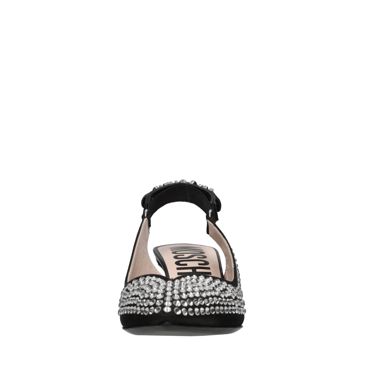 Décolleté slingback in tessuto e strass 
