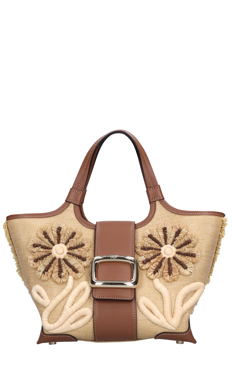 Borsa Grand Vivier in pelle e rafia 