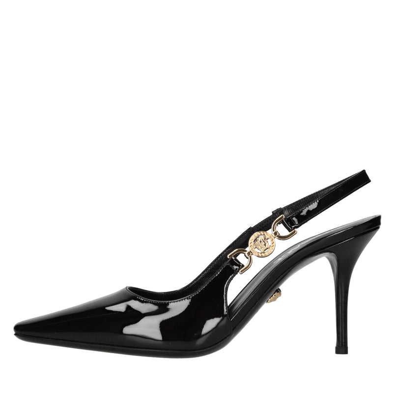 Décolleté slingback in pelle lucida 