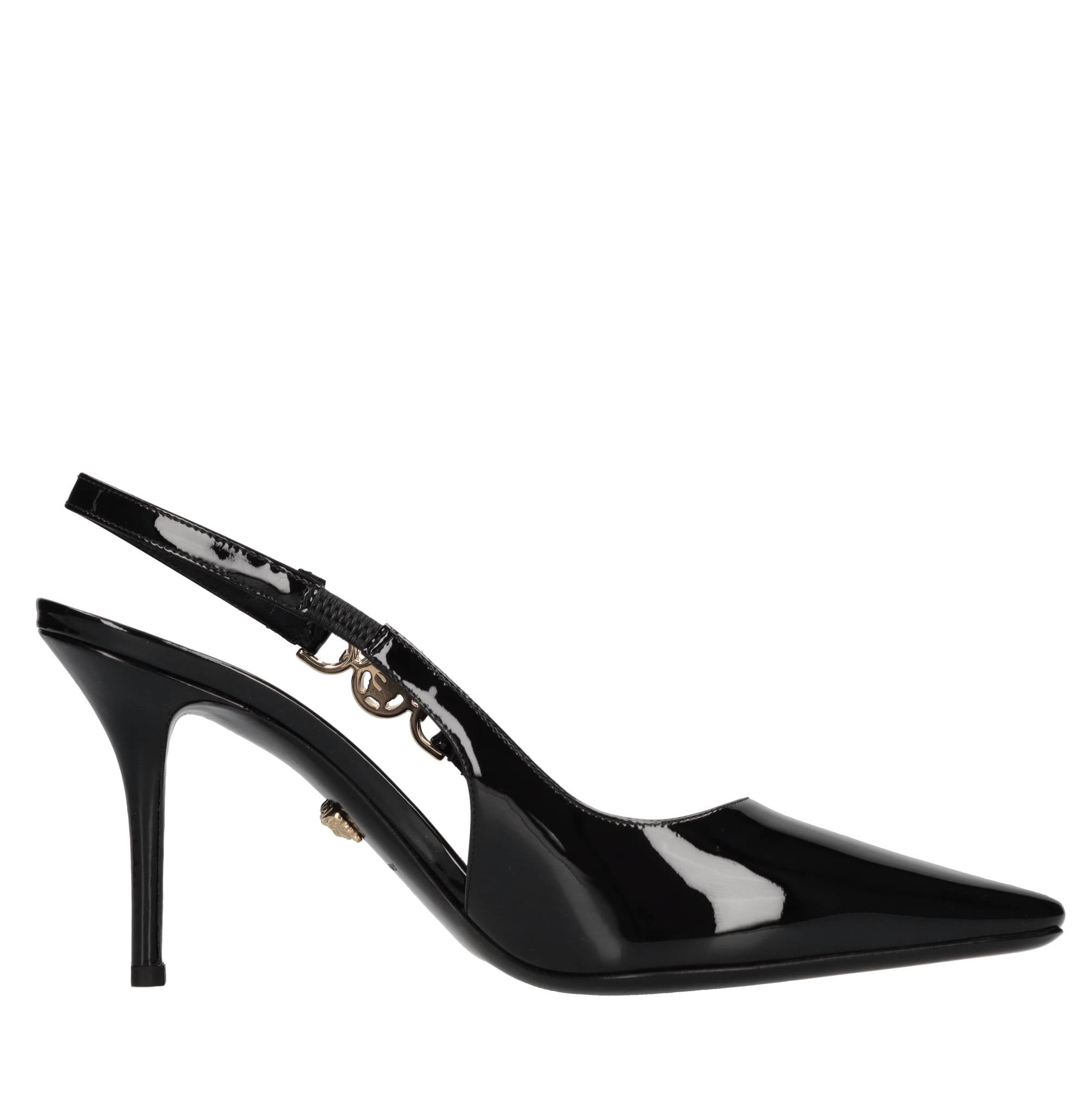 Décolleté slingback in pelle lucida 