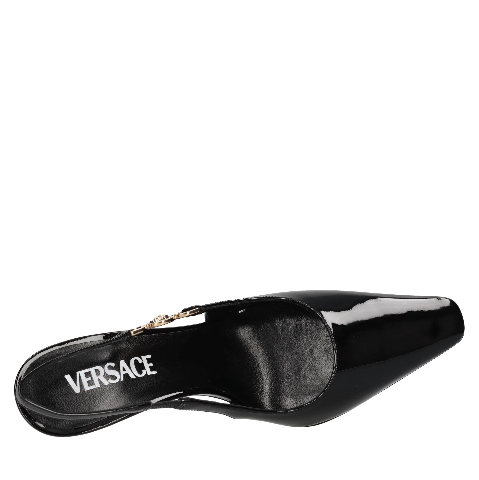 Décolleté slingback in pelle lucida 