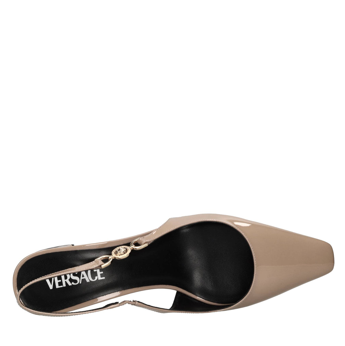 Décolleté slingback in pelle lucida 