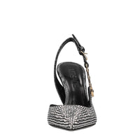 Décolleté slingback in pelle e strass 