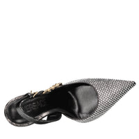 Décolleté slingback in pelle e strass 
