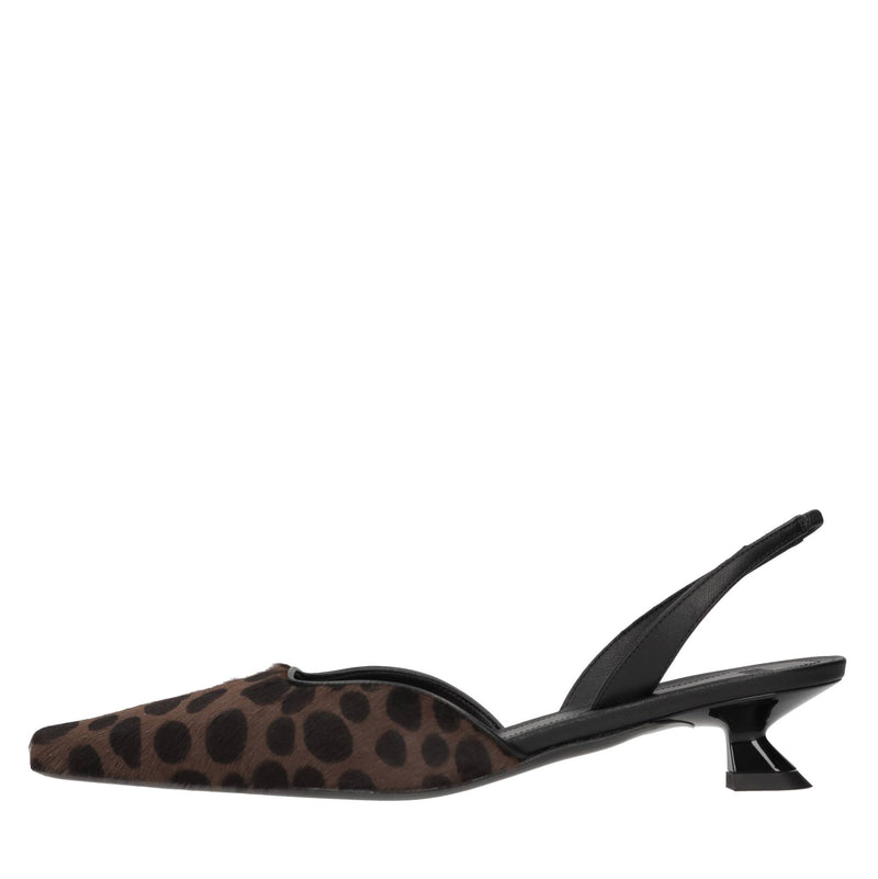 Décolleté slingback in cavallino e pelle 