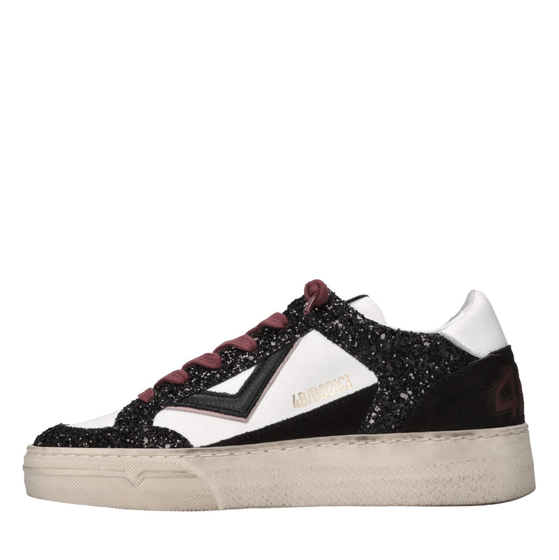 Sneakers in pelle, camoscio e glitter 