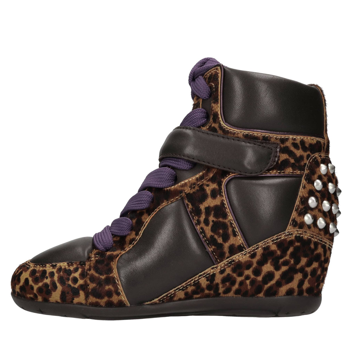 Sneakers in pelle e cavallino con borchie 