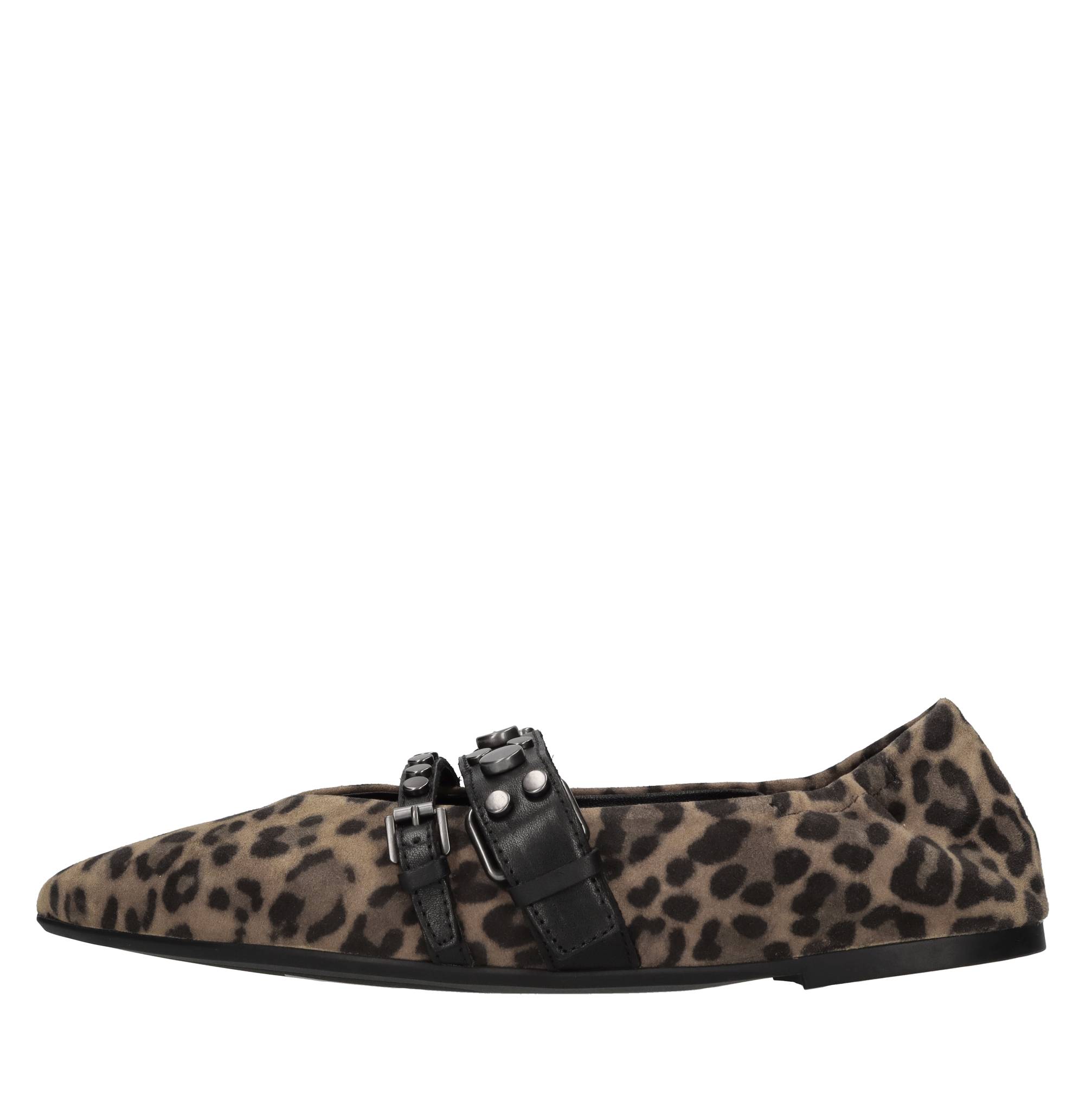 Ballerine in camoscio e pelle con borchie 