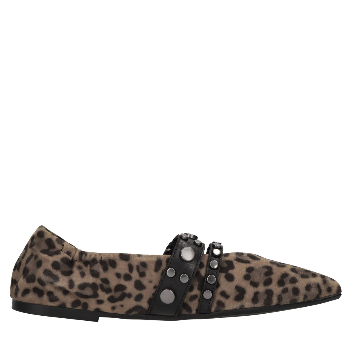 Ballerine in camoscio e pelle con borchie 