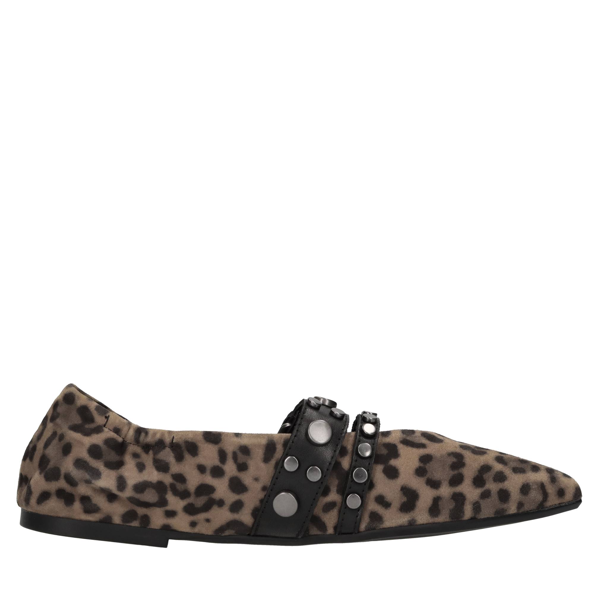Ballerine in camoscio e pelle con borchie 