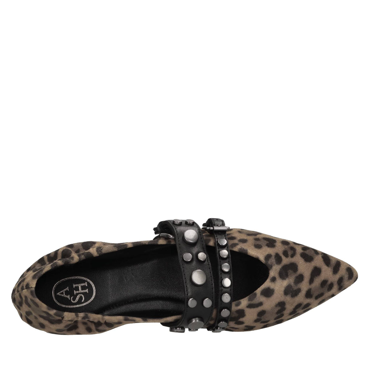 Ballerine in camoscio e pelle con borchie 