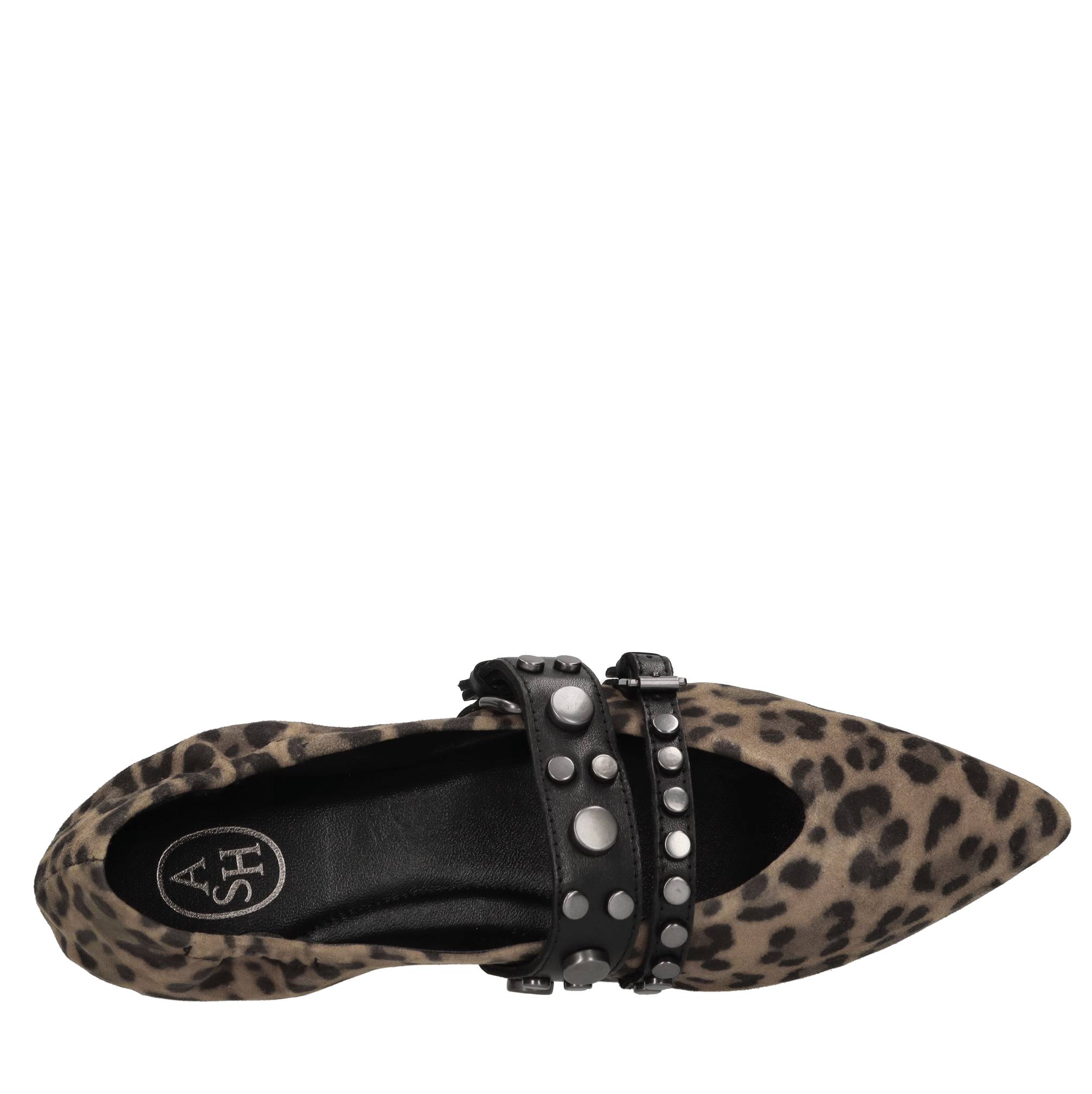 Ballerine in camoscio e pelle con borchie 