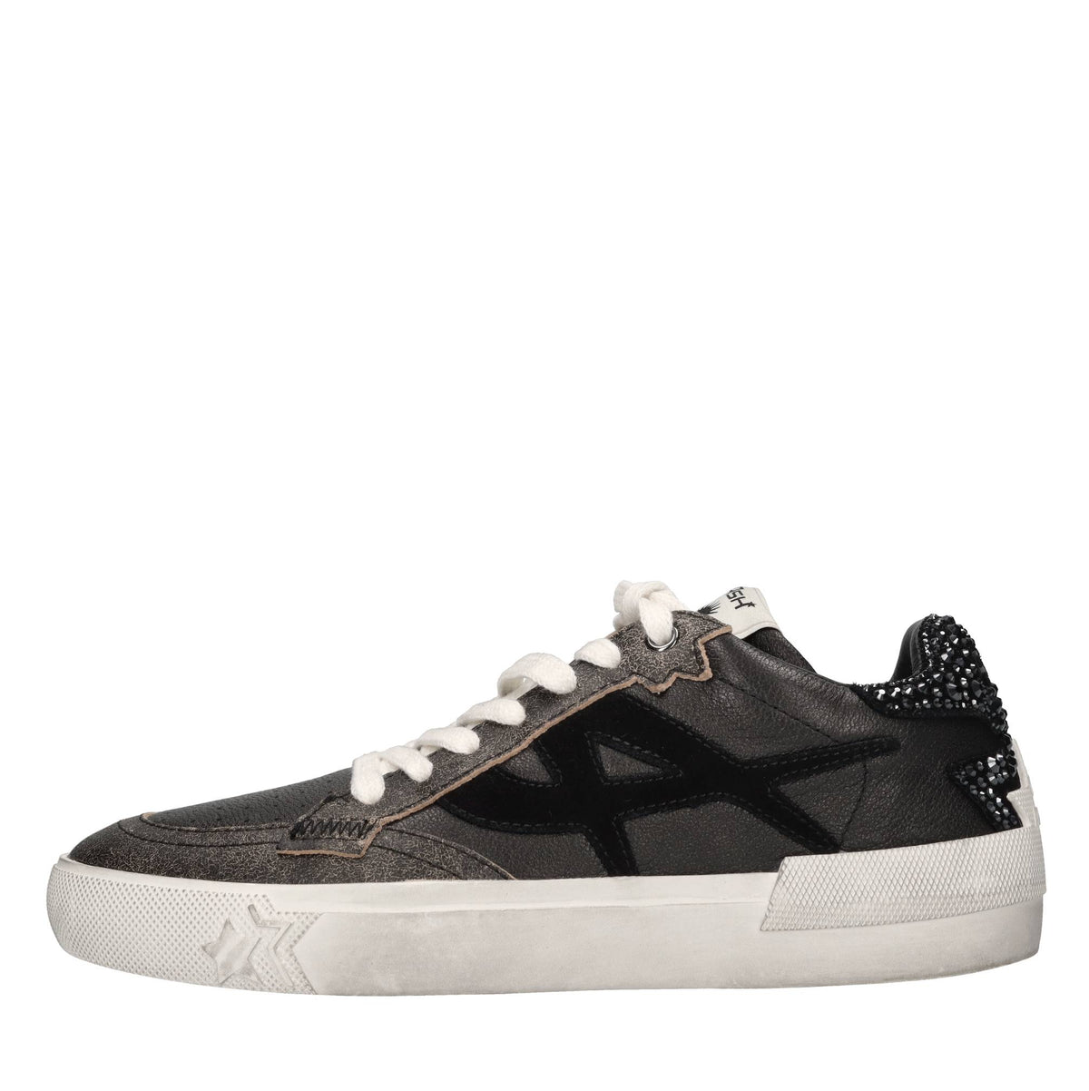 Sneakers in pelle e camoscio con strass 
