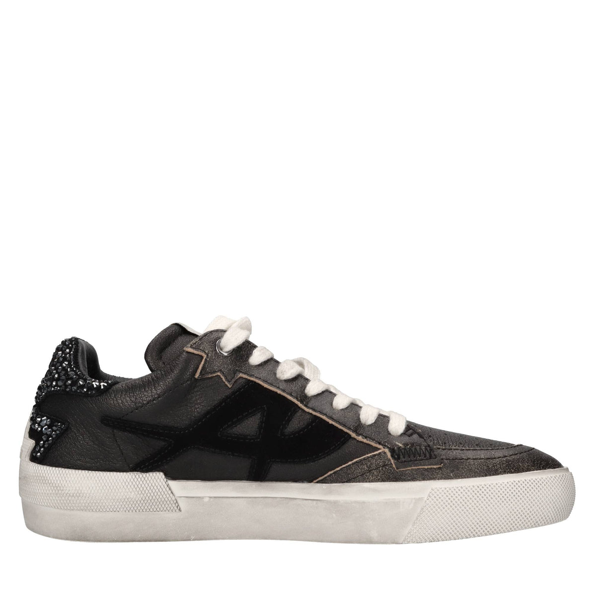 Sneakers in pelle e camoscio con strass 