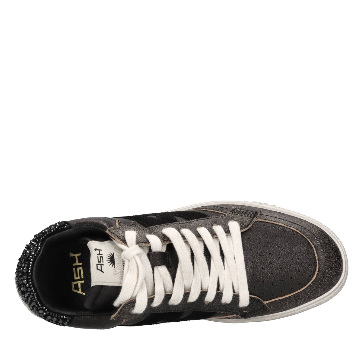 Sneakers in pelle e camoscio con strass 