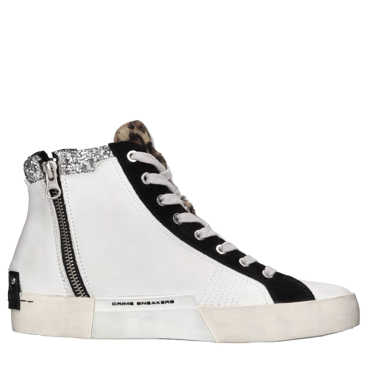 Sneakers in pelle, cavallino e glitter 