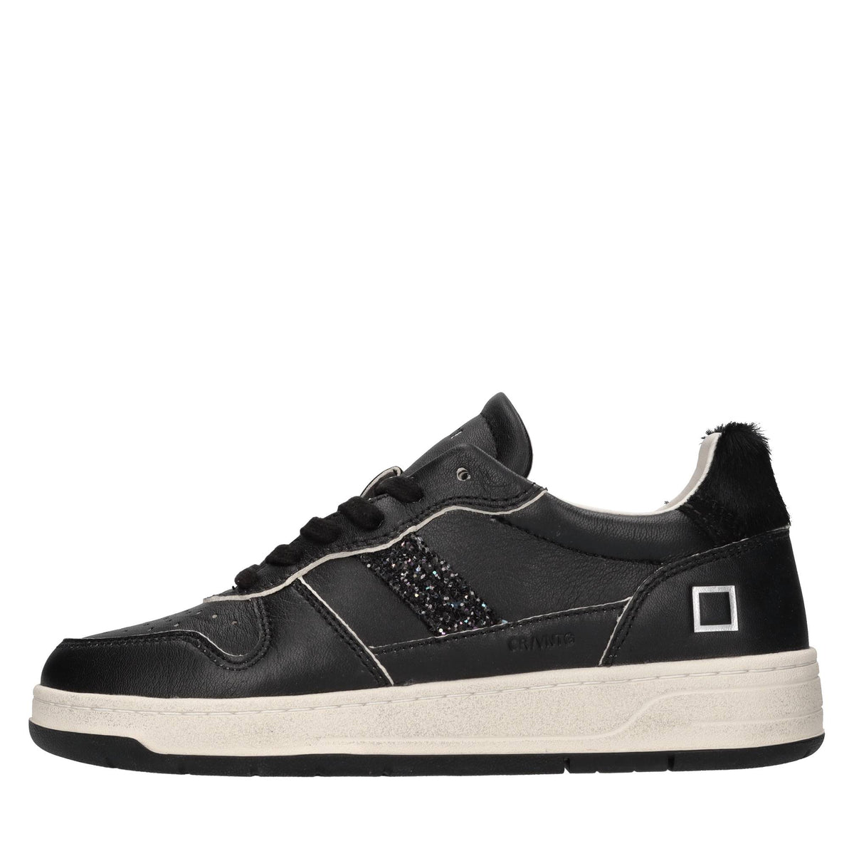 Sneakers in pelle e tessuto con glitter 