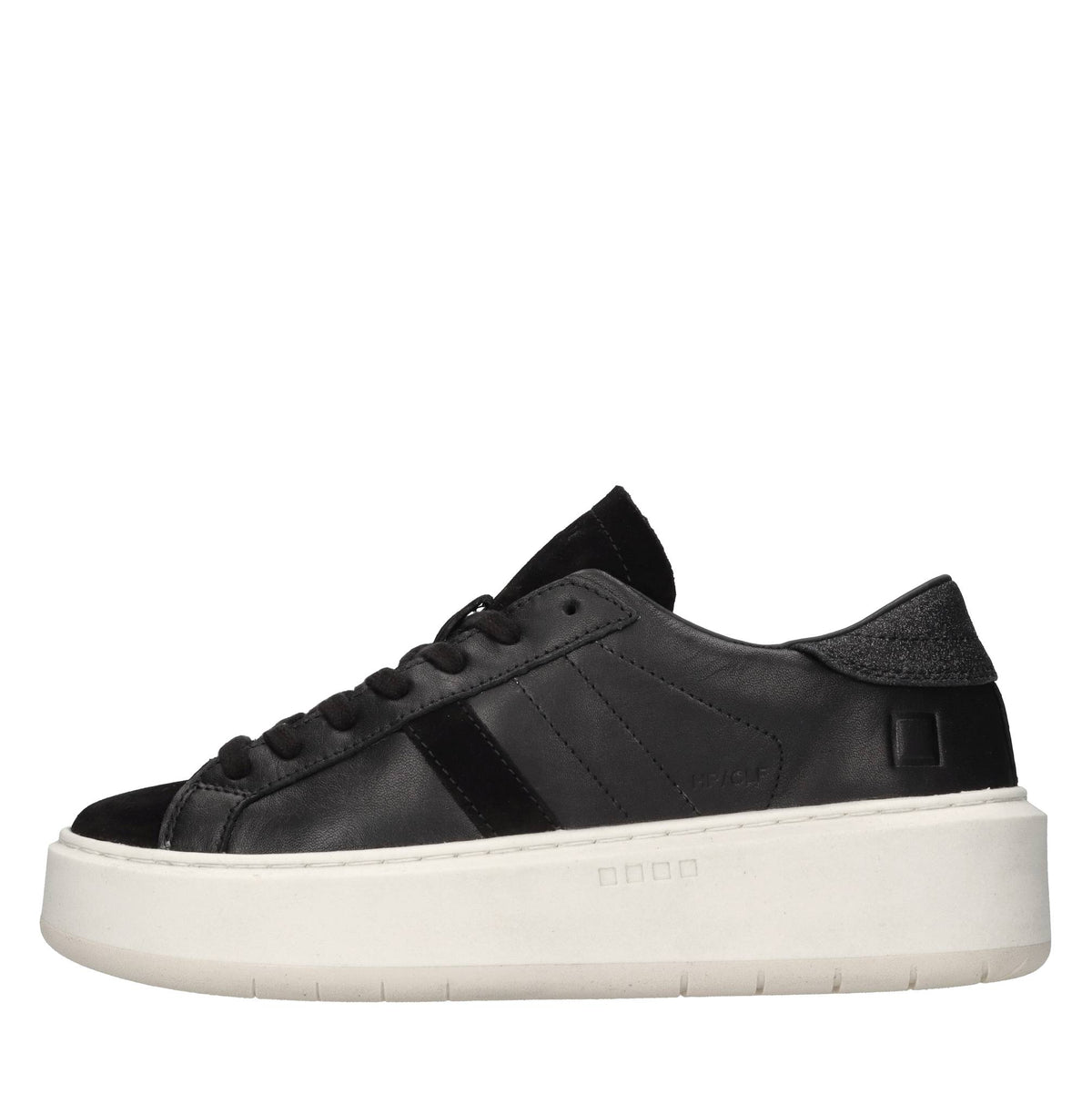 Sneakers in pelle, camoscio e tessuto con glitter 