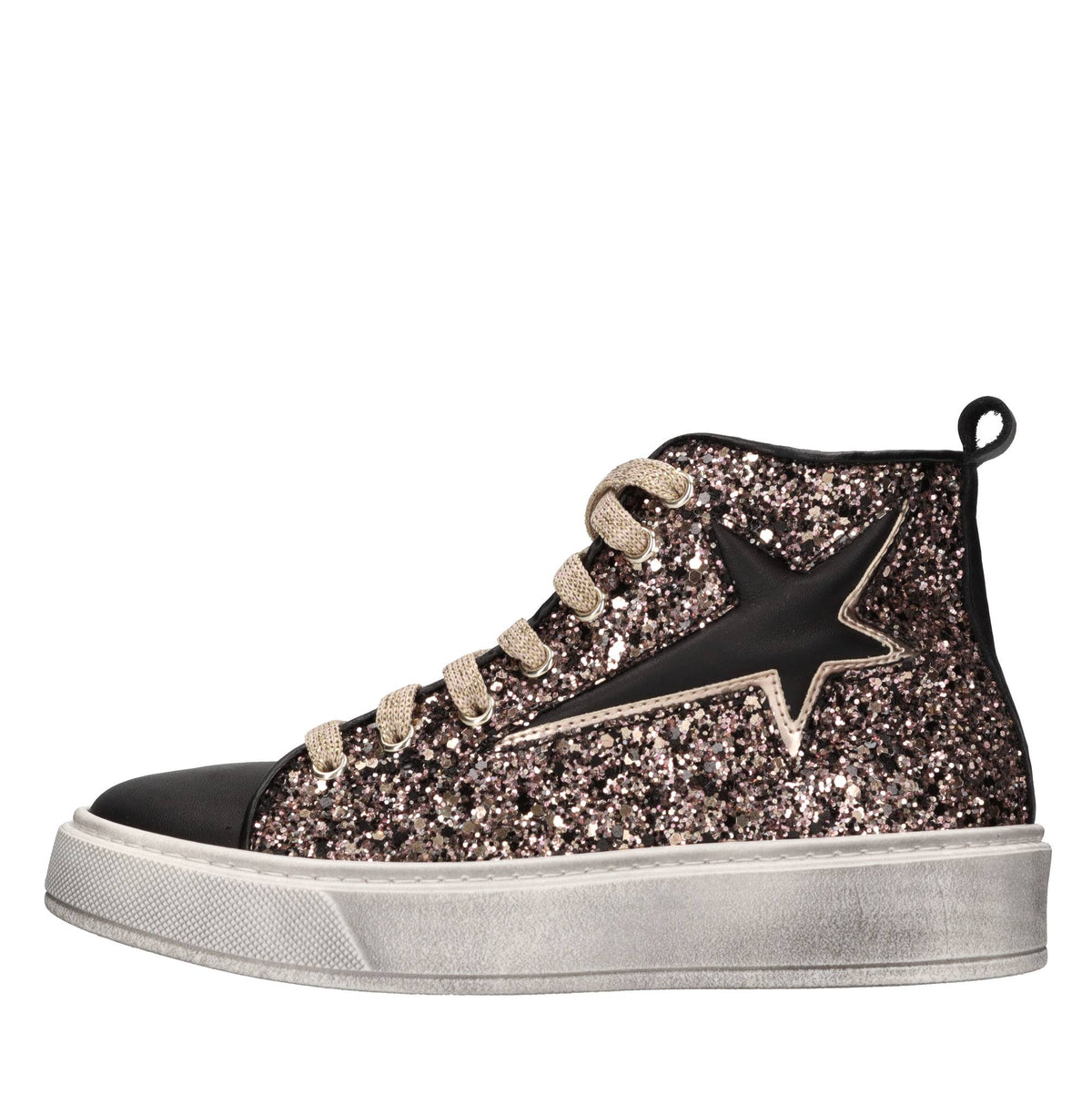 Sneakers in pelle e glitter 