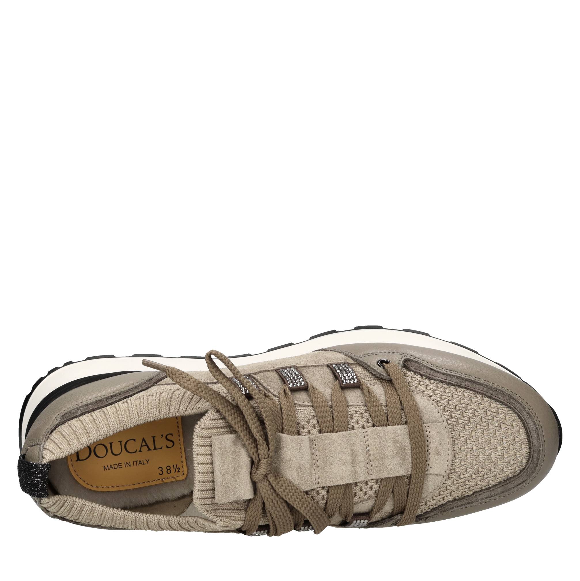 Sneakers in pelle e tessuto con strass 