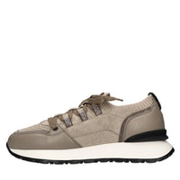 Sneakers in pelle e tessuto con strass 
