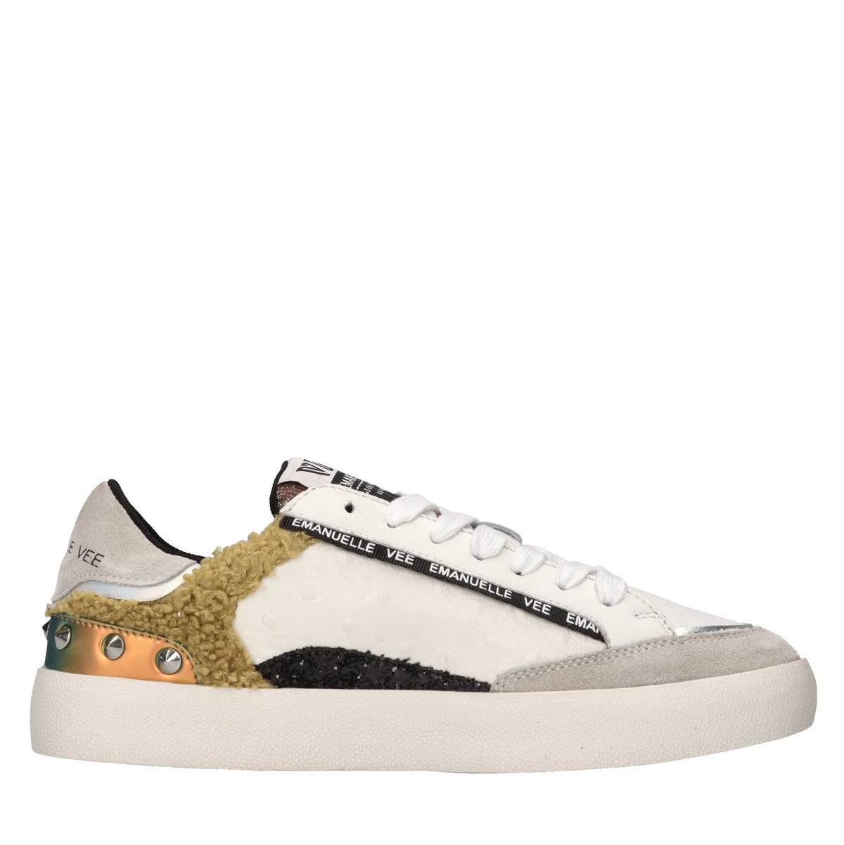 Sneakers in pelle, tessuto e glitter 