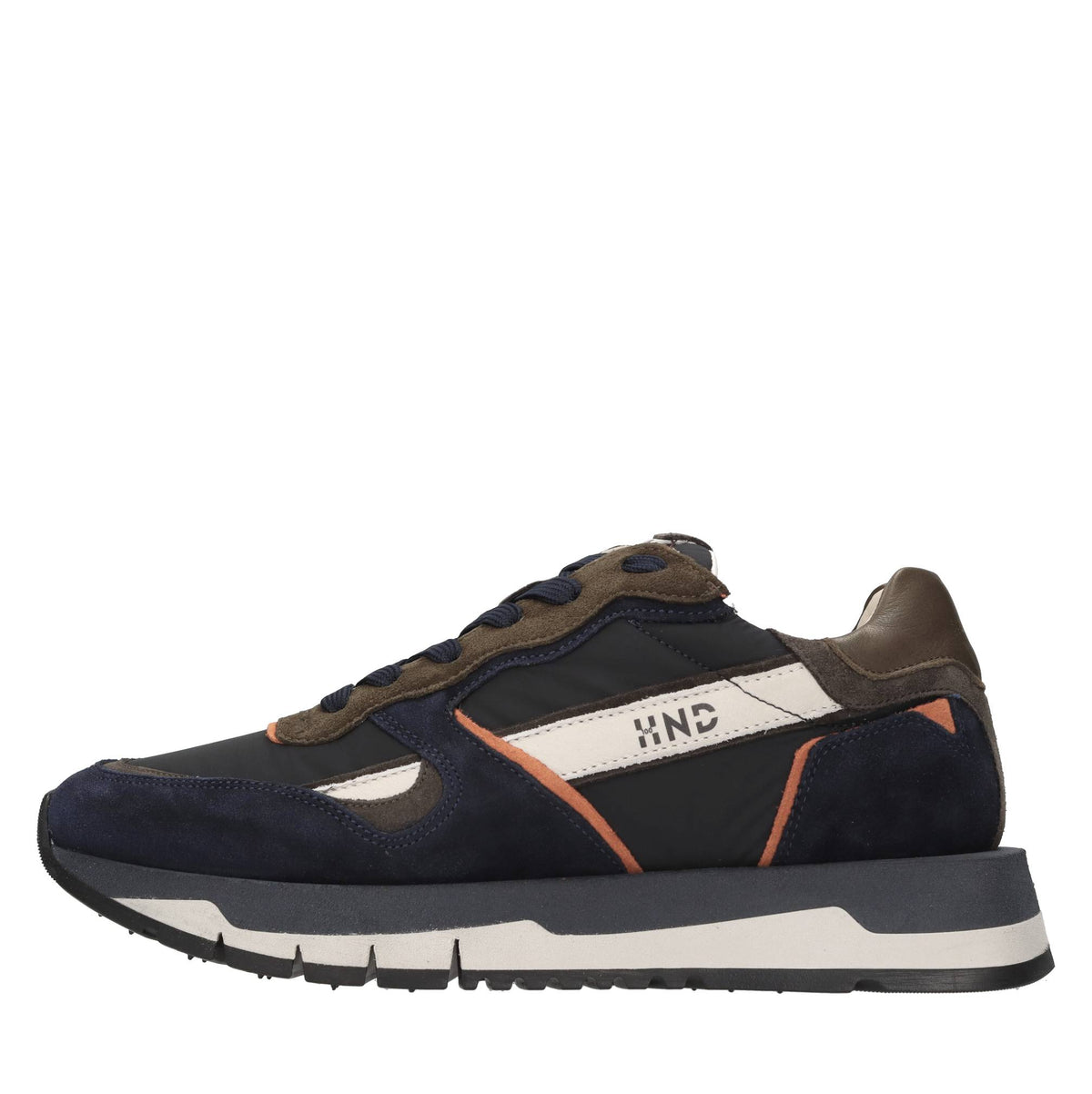 Sneakers in pelle, camoscio e tessuto 