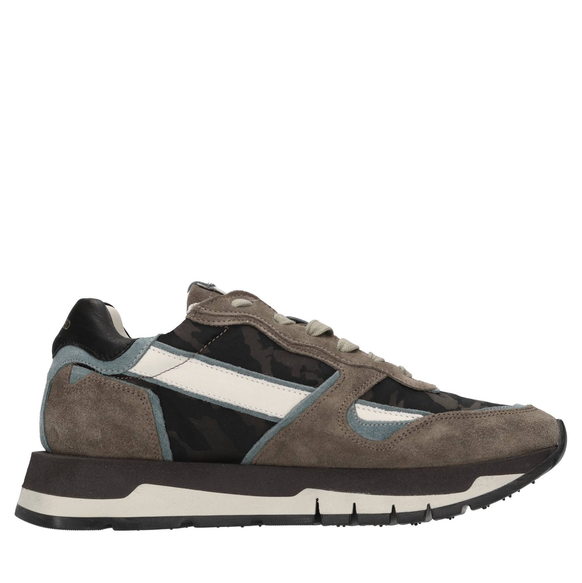 Sneakers in pelle, camoscio e tessuto 