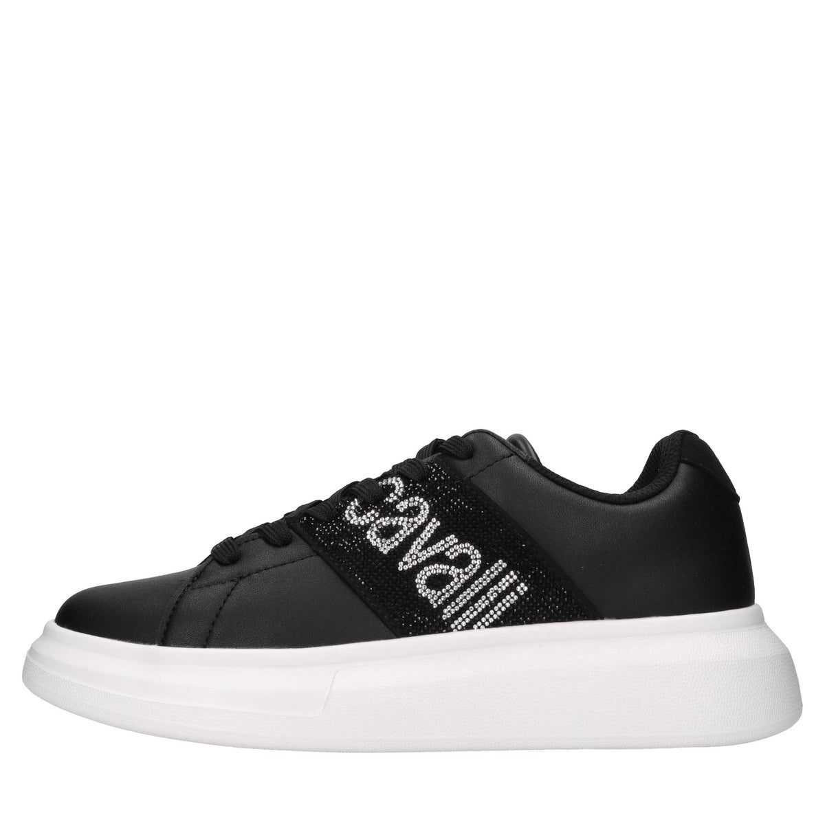 Sneakers in ecopelle e tessuto con strass 