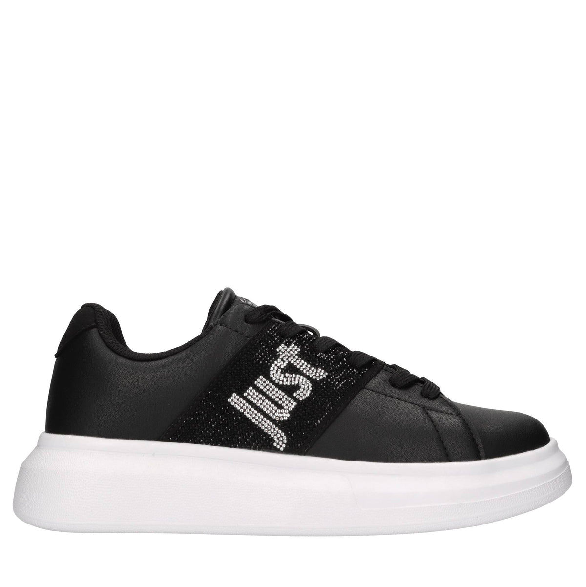 Sneakers in ecopelle e tessuto con strass 