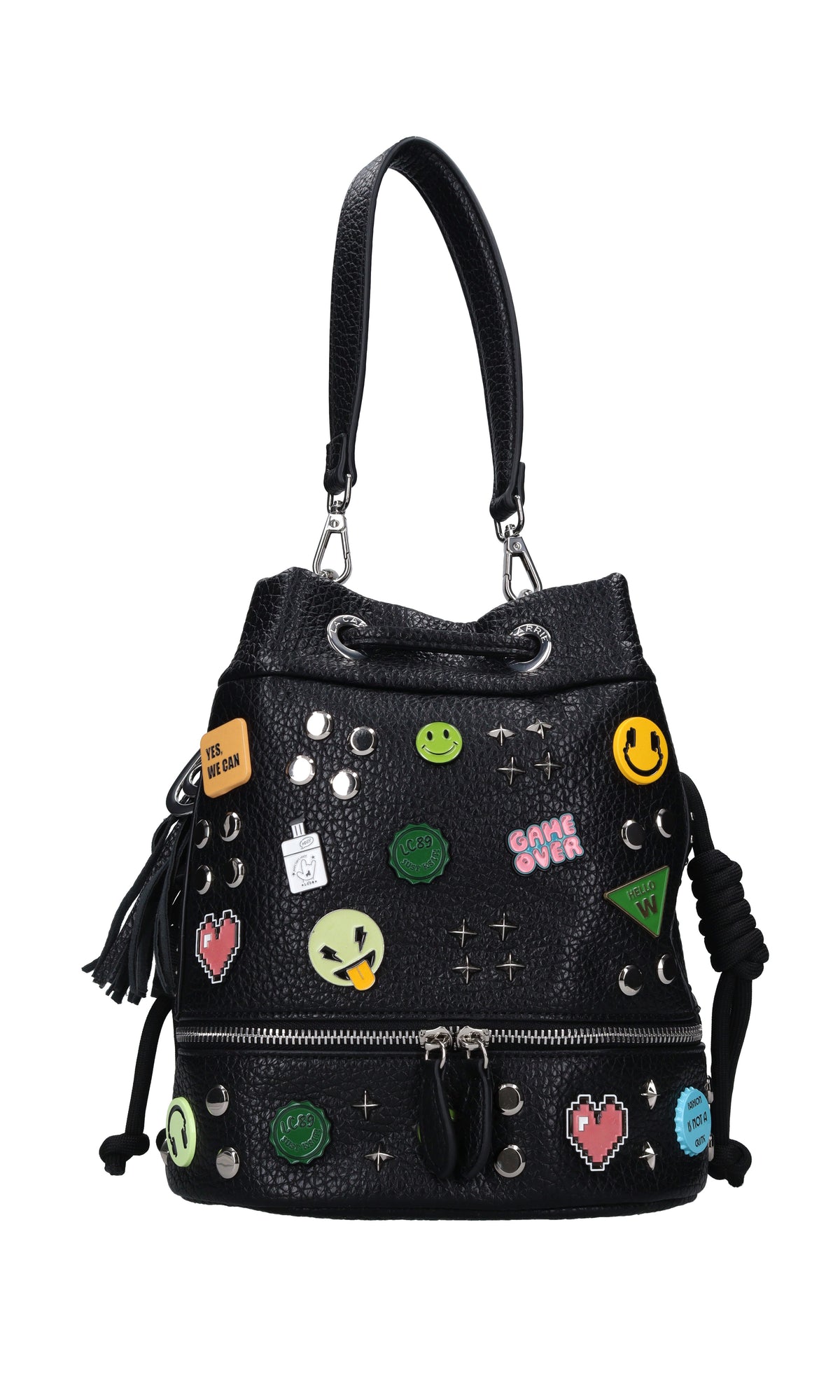 Borsa Smiles Bucket in ecopelle e borchie 