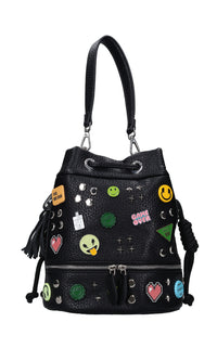 Borsa Smiles Bucket in ecopelle e borchie 