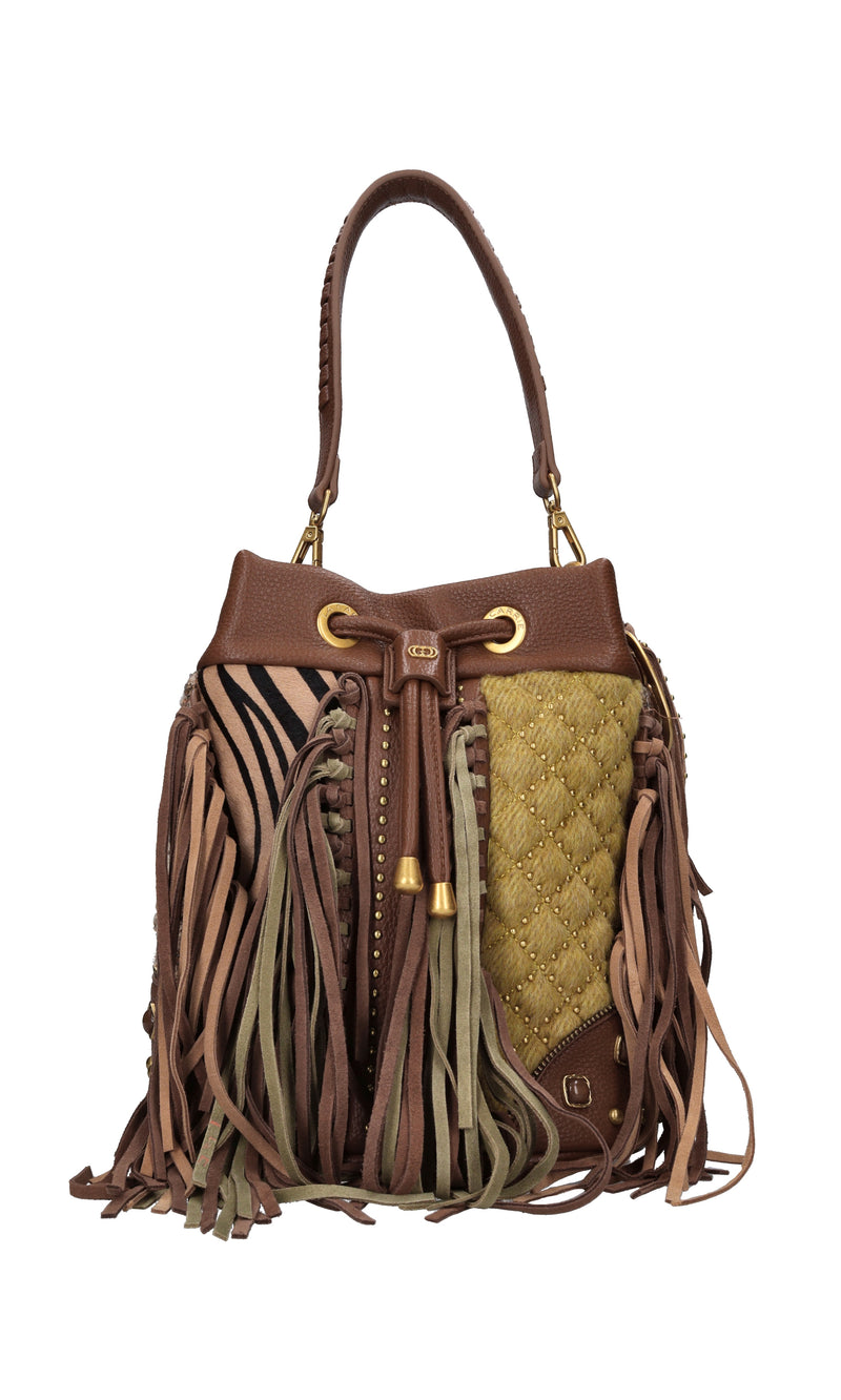 Borsa Legacy Bucket in pelle e tessuto 