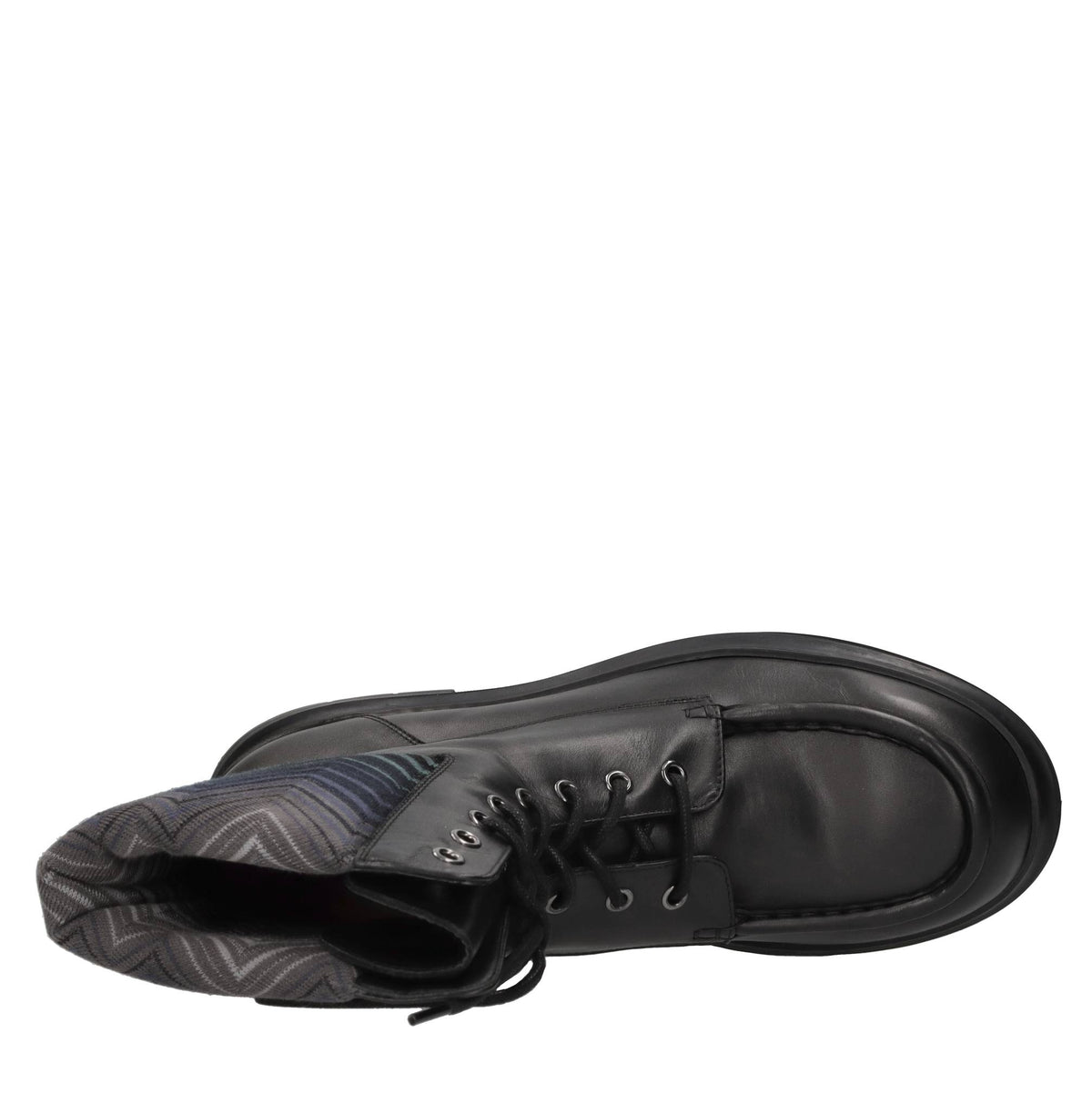 Stivaletti anfibi in pelle e tessuto zig zag 