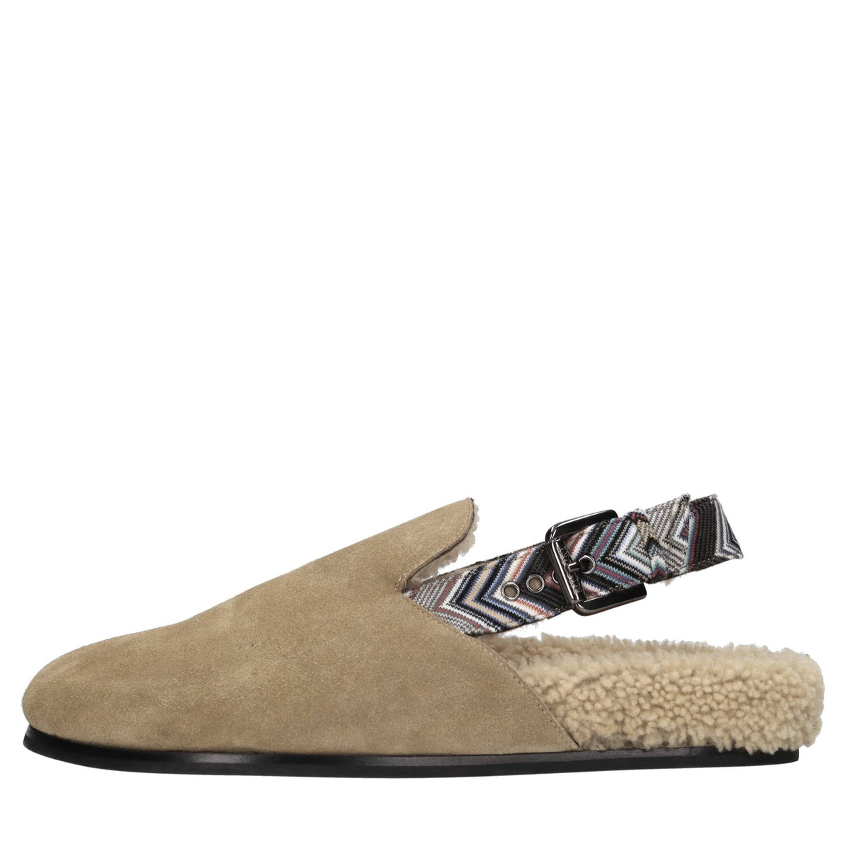 Sabot in camoscio e tessuto zig zag 