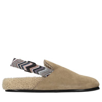 Sabot in camoscio e tessuto zig zag 