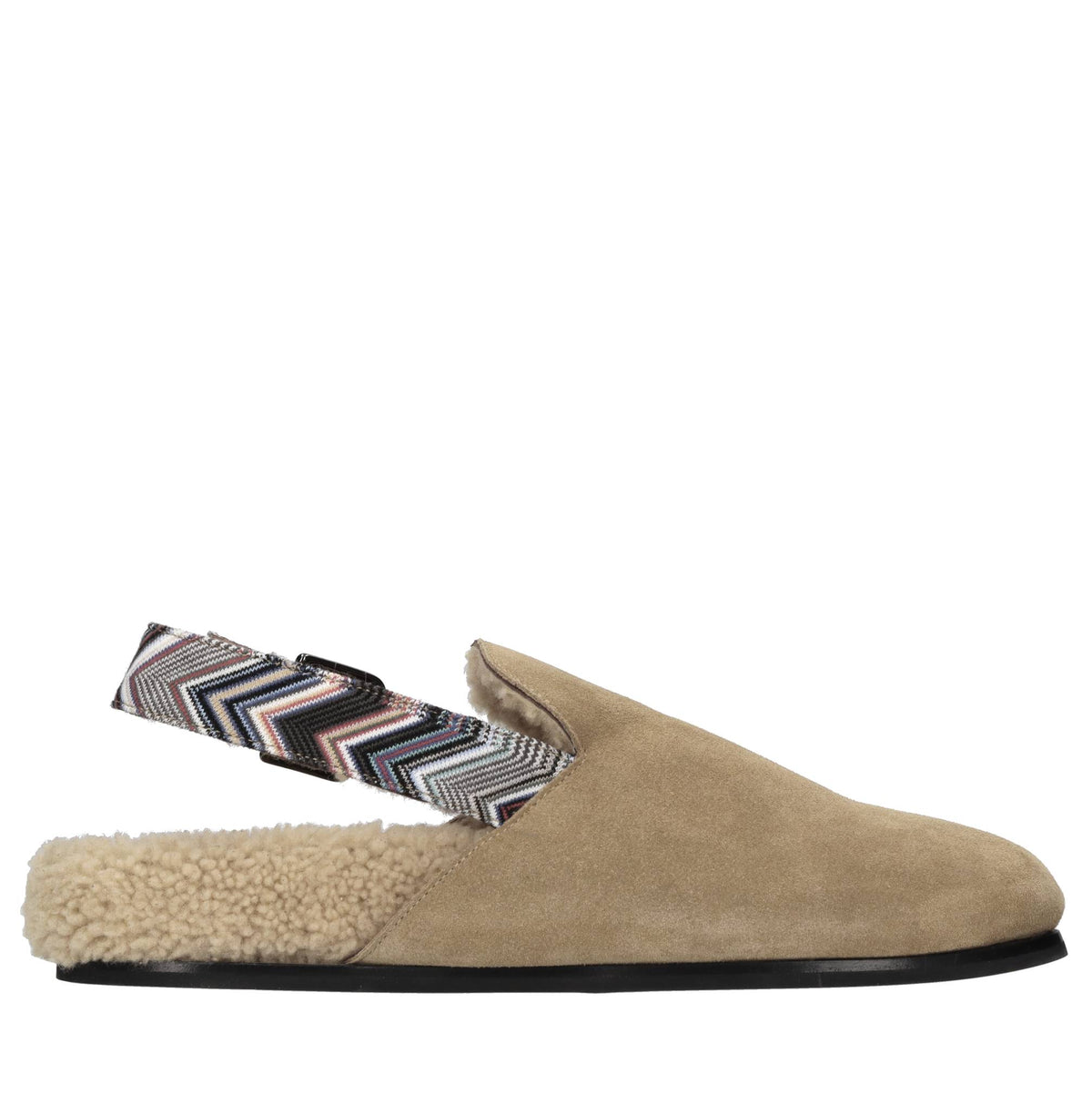 Sabot in camoscio e tessuto zig zag 